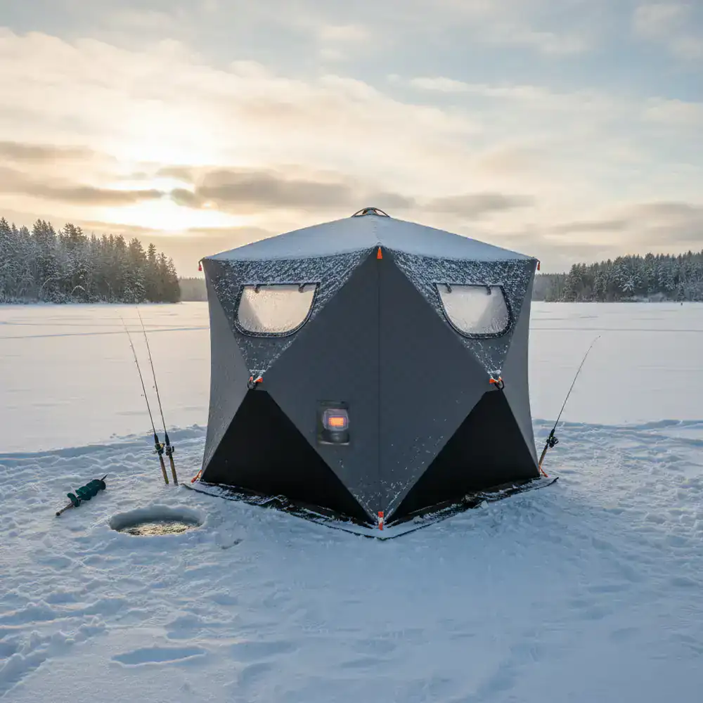 Insulated pop-up ice fishing shelter
